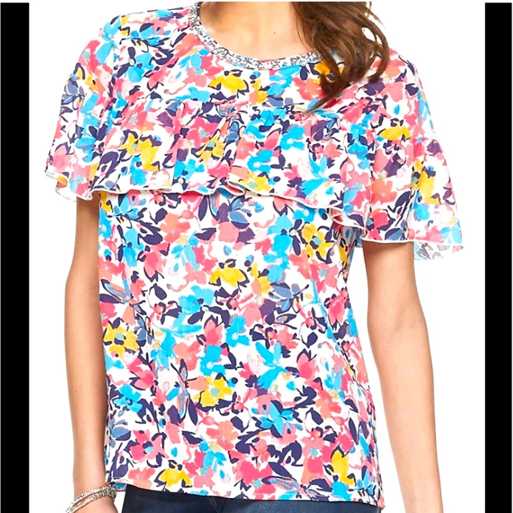 Juicy Couture Bling Neckline Ruffle Blouse